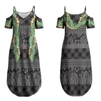Hawai'i Paniolo Maile Twisted Lei Couples Matching Summer Maxi Dress and Hawaiian Shirt Obsidian Black