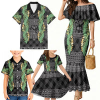 Hawai'i Paniolo Maile Twisted Lei Family Matching Mermaid Dress and Hawaiian Shirt Obsidian Black