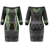Hawai'i Paniolo Maile Twisted Lei Family Matching Off The Shoulder Long Sleeve Dress and Hawaiian Shirt Obsidian Black