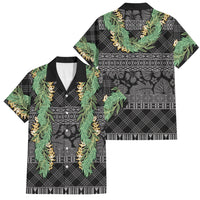 Hawai'i Paniolo Maile Twisted Lei Family Matching Off Shoulder Maxi Dress and Hawaiian Shirt Obsidian Black