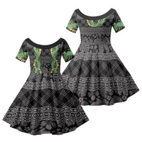 Hawai'i Paniolo Maile Twisted Lei Family Matching Off Shoulder Maxi Dress and Hawaiian Shirt Obsidian Black