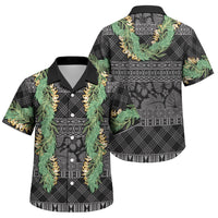 Hawai'i Paniolo Maile Twisted Lei Family Matching Off Shoulder Maxi Dress and Hawaiian Shirt Obsidian Black
