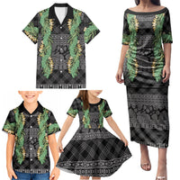 Hawai'i Paniolo Maile Twisted Lei Family Matching Puletasi and Hawaiian Shirt Obsidian Black
