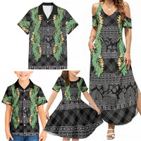 Hawai'i Paniolo Maile Twisted Lei Family Matching Summer Maxi Dress and Hawaiian Shirt Obsidian Black