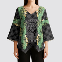 Hawai'i Paniolo Maile Twisted Lei Kimono Sleeve Blouse Obsidian Black