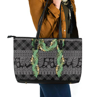 Hawai'i Paniolo Maile Twisted Lei Leather Tote Bag Obsidian Black