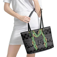 Hawai'i Paniolo Maile Twisted Lei Leather Tote Bag Obsidian Black
