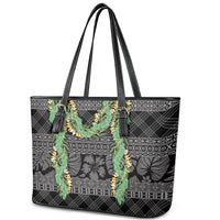 Hawai'i Paniolo Maile Twisted Lei Leather Tote Bag Obsidian Black