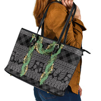 Hawai'i Paniolo Maile Twisted Lei Leather Tote Bag Obsidian Black