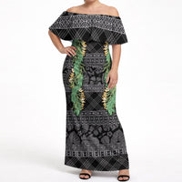 Hawai'i Paniolo Maile Twisted Lei Off Shoulder Maxi Dress Obsidian Black