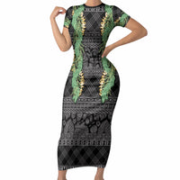 Hawai'i Paniolo Maile Twisted Lei Short Sleeve Bodycon Dress Obsidian Black