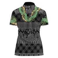 Hawai'i Paniolo Maile Twisted Lei Women Polo Shirt Obsidian Black
