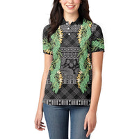 Hawai'i Paniolo Maile Twisted Lei Women Polo Shirt Obsidian Black