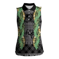 Hawai'i Paniolo Maile Twisted Lei Women Sleeveless Polo Shirt Obsidian Black