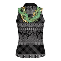 Hawai'i Paniolo Maile Twisted Lei Women Sleeveless Polo Shirt Obsidian Black