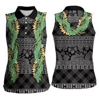 Hawai'i Paniolo Maile Twisted Lei Women Sleeveless Polo Shirt Obsidian Black