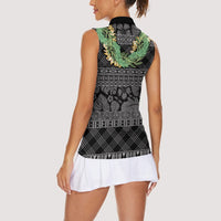 Hawai'i Paniolo Maile Twisted Lei Women Sleeveless Polo Shirt Obsidian Black