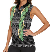 Hawai'i Paniolo Maile Twisted Lei Women Sleeveless Polo Shirt Obsidian Black