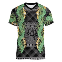 Hawai'i Paniolo Maile Twisted Lei Women V-Neck T-Shirt Obsidian Black