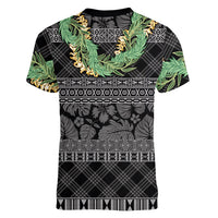Hawai'i Paniolo Maile Twisted Lei Women V-Neck T-Shirt Obsidian Black