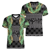 Hawai'i Paniolo Maile Twisted Lei Women V-Neck T-Shirt Obsidian Black