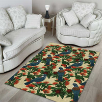 New Zealand Christmas Area Rug Romantic Tui Birds on Pohutukawa - Ivory - Polynesian Pride