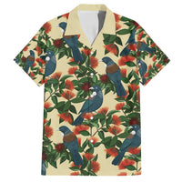 New Zealand Christmas Family Matching Off Shoulder Maxi Dress and Hawaiian Shirt Romantic Tui Birds on Pohutukawa - Ivory - Polynesian Pride