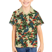 New Zealand Christmas Family Matching Off Shoulder Maxi Dress and Hawaiian Shirt Romantic Tui Birds on Pohutukawa - Ivory - Polynesian Pride