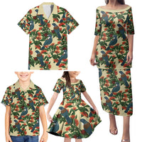 New Zealand Christmas Family Matching Puletasi and Hawaiian Shirt Romantic Tui Birds on Pohutukawa - Ivory - Polynesian Pride