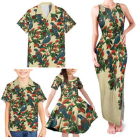 New Zealand Christmas Family Matching Tank Maxi Dress and Hawaiian Shirt Romantic Tui Birds on Pohutukawa - Ivory - Polynesian Pride