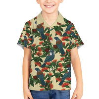 New Zealand Christmas Hawaiian Shirt Romantic Tui Birds on Pohutukawa - Ivory - Polynesian Pride