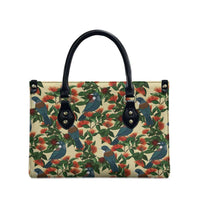 New Zealand Christmas Leather Bag Romantic Tui Birds on Pohutukawa - Ivory - Polynesian Pride