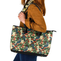 New Zealand Christmas Leather Tote Bag Romantic Tui Birds on Pohutukawa - Ivory - Polynesian Pride