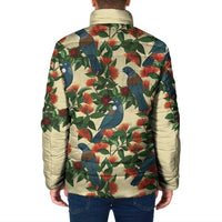 New Zealand Christmas Padded Jacket Romantic Tui Birds on Pohutukawa - Ivory - Polynesian Pride