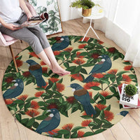 New Zealand Christmas Round Carpet Romantic Tui Birds on Pohutukawa - Ivory - Polynesian Pride