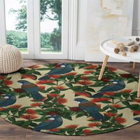 New Zealand Christmas Round Carpet Romantic Tui Birds on Pohutukawa - Ivory - Polynesian Pride