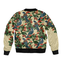 New Zealand Christmas Sleeve Zip Bomber Jacket Romantic Tui Birds on Pohutukawa - Ivory - Polynesian Pride