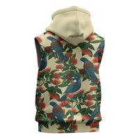 New Zealand Christmas Sleeveless Hoodie Romantic Tui Birds on Pohutukawa - Ivory - Polynesian Pride