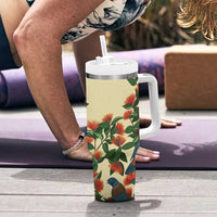 New Zealand Christmas Tumbler With Handle Romantic Tui Birds on Pohutukawa - Ivory - Polynesian Pride