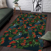 New Zealand Christmas Area Rug Romantic Tui Birds on Pohutukawa - Cobalt - Polynesian Pride