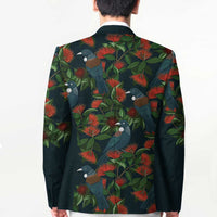 New Zealand Christmas Blazer Romantic Tui Birds on Pohutukawa - Cobalt - Polynesian Pride