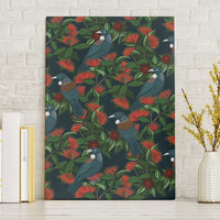 New Zealand Christmas Canvas Wall Art Romantic Tui Birds on Pohutukawa - Cobalt - Polynesian Pride