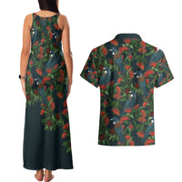 New Zealand Christmas Couples Matching Tank Maxi Dress and Hawaiian Shirt Romantic Tui Birds on Pohutukawa - Cobalt - Polynesian Pride