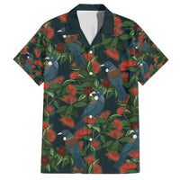 New Zealand Christmas Family Matching Puletasi and Hawaiian Shirt Romantic Tui Birds on Pohutukawa - Cobalt - Polynesian Pride