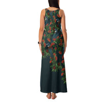 New Zealand Christmas Family Matching Tank Maxi Dress and Hawaiian Shirt Romantic Tui Birds on Pohutukawa - Cobalt - Polynesian Pride