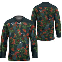New Zealand Christmas Hockey Jersey Romantic Tui Birds on Pohutukawa - Cobalt - Polynesian Pride