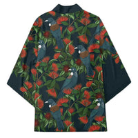New Zealand Christmas Kimono Romantic Tui Birds on Pohutukawa - Cobalt - Polynesian Pride