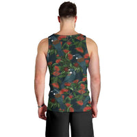 New Zealand Christmas Men Tank Top Romantic Tui Birds on Pohutukawa - Cobalt - Polynesian Pride