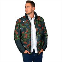 New Zealand Christmas Padded Jacket Romantic Tui Birds on Pohutukawa - Cobalt - Polynesian Pride