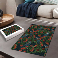 New Zealand Christmas Puzzle Romantic Tui Birds on Pohutukawa - Cobalt - Polynesian Pride